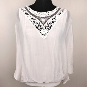 Carla Conti Silk/Cotton Dolman Sleeve Top w/ Embroidered Neckline in White Sz. S